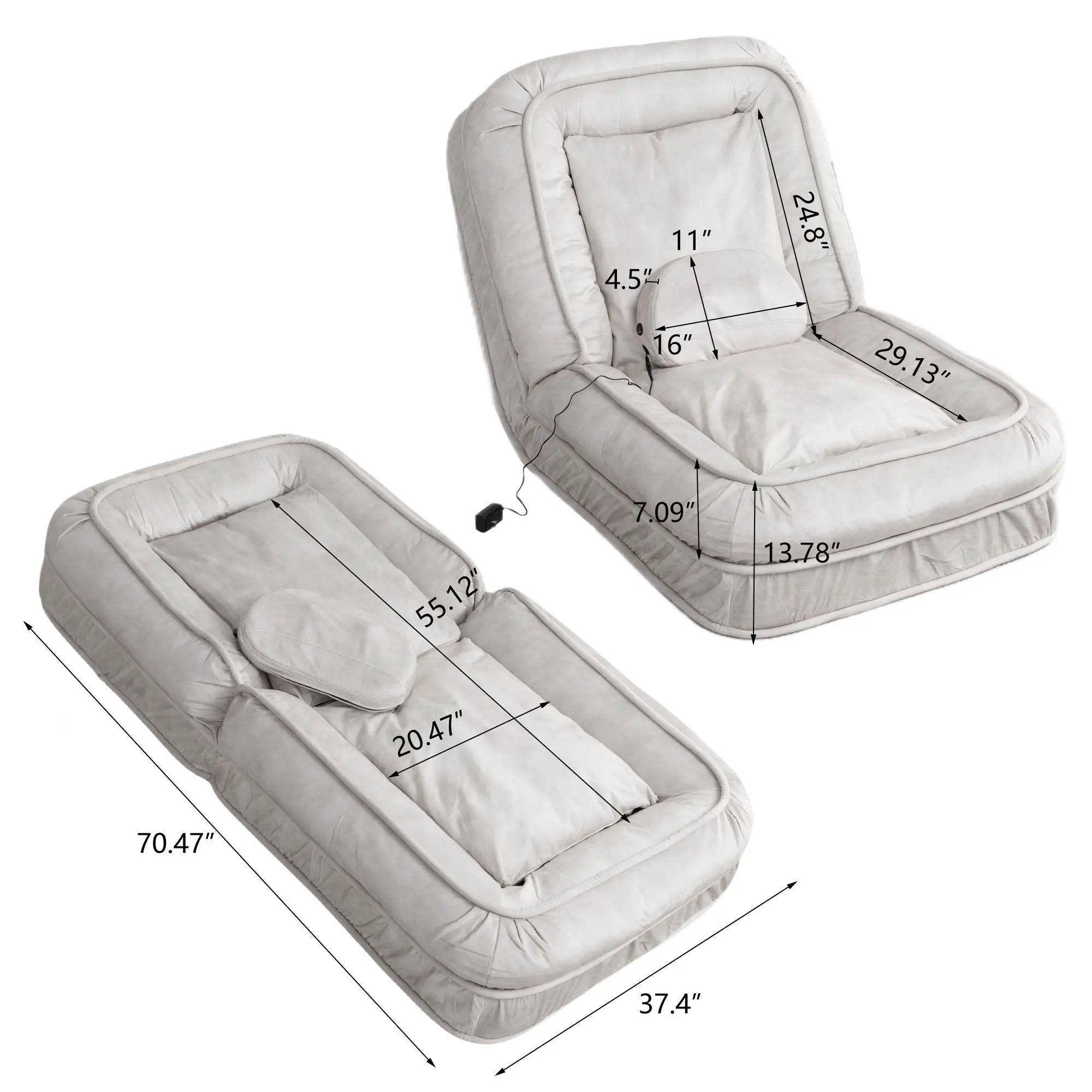Upholstered Human Dog Bed And Pets, Bean Bag Floor Sofa With Massage Pillow, 5 Adjustable Positions & 2 Soft Pillows by Unique Piece Furniture
