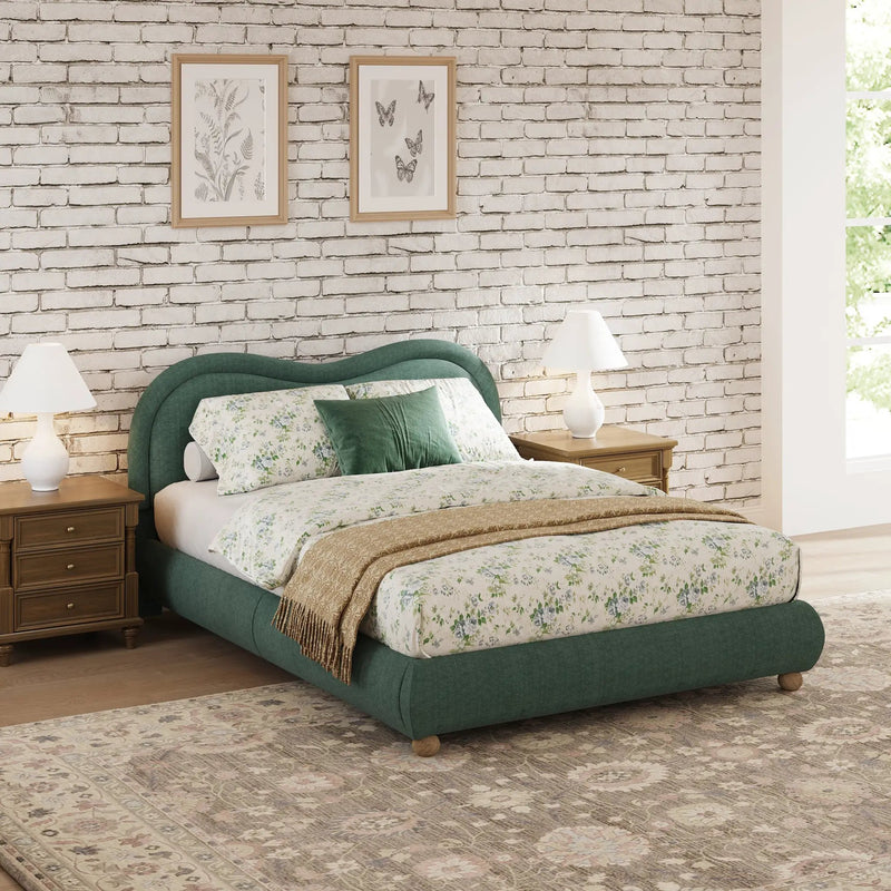 Queen Size Upholstered Platform Bed Frame with Rounded Corners Curved Headboard by HouseOfZazla