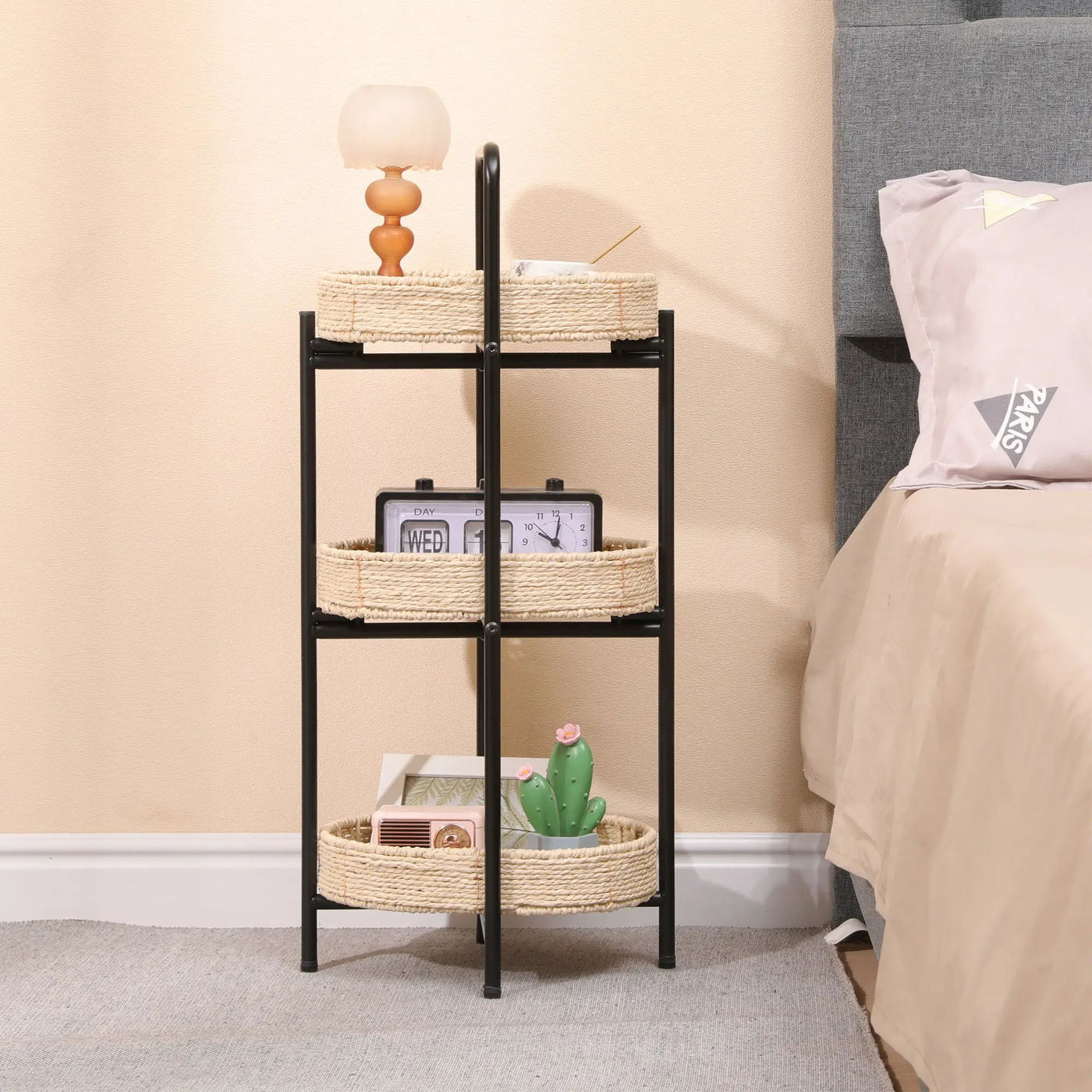 Modern 3 Tier Handwoven Side Table With Oval Organizer by HouseOfZazla