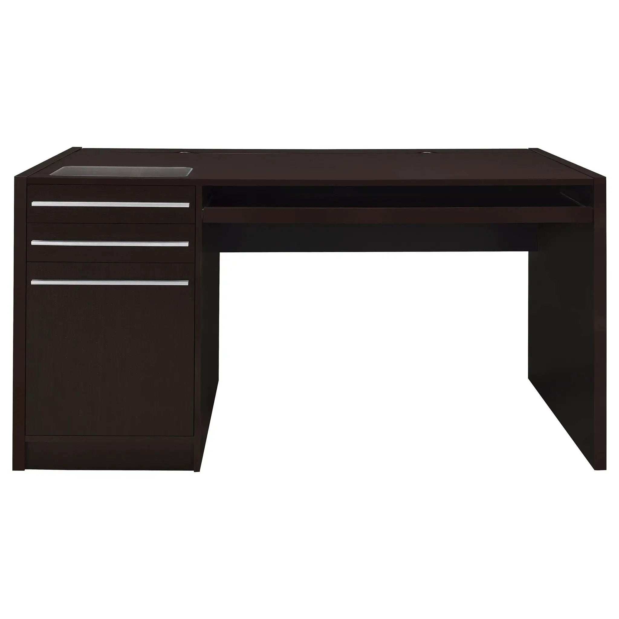 Halston - 3 Drawer Office Computer Desk With Keyboard Tray - Cappuccino by HouseOfZazla