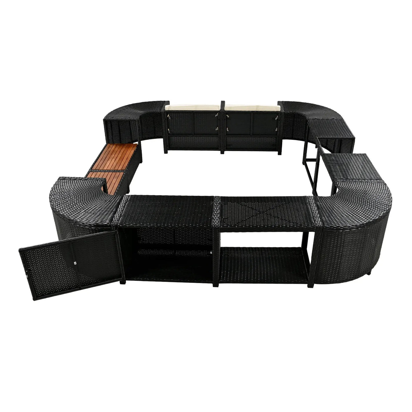 Spa Surround Spa Frame Quadrilateral Outdoor Rattan Sectional Sofa Set With Mini Sofa, Wooden Seats And Storage Spaces by HouseOfZazla
