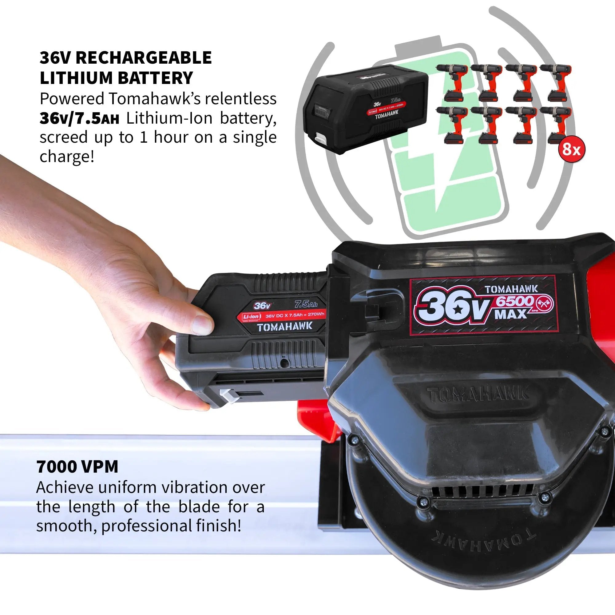 Tomahawk Battery Power Screed 36V 7ah Single Aluminum Blade Bundle (Choose 4ft, 6ft, 8ft, 10ft, 12ft, 14ft) by Tomahawk Power