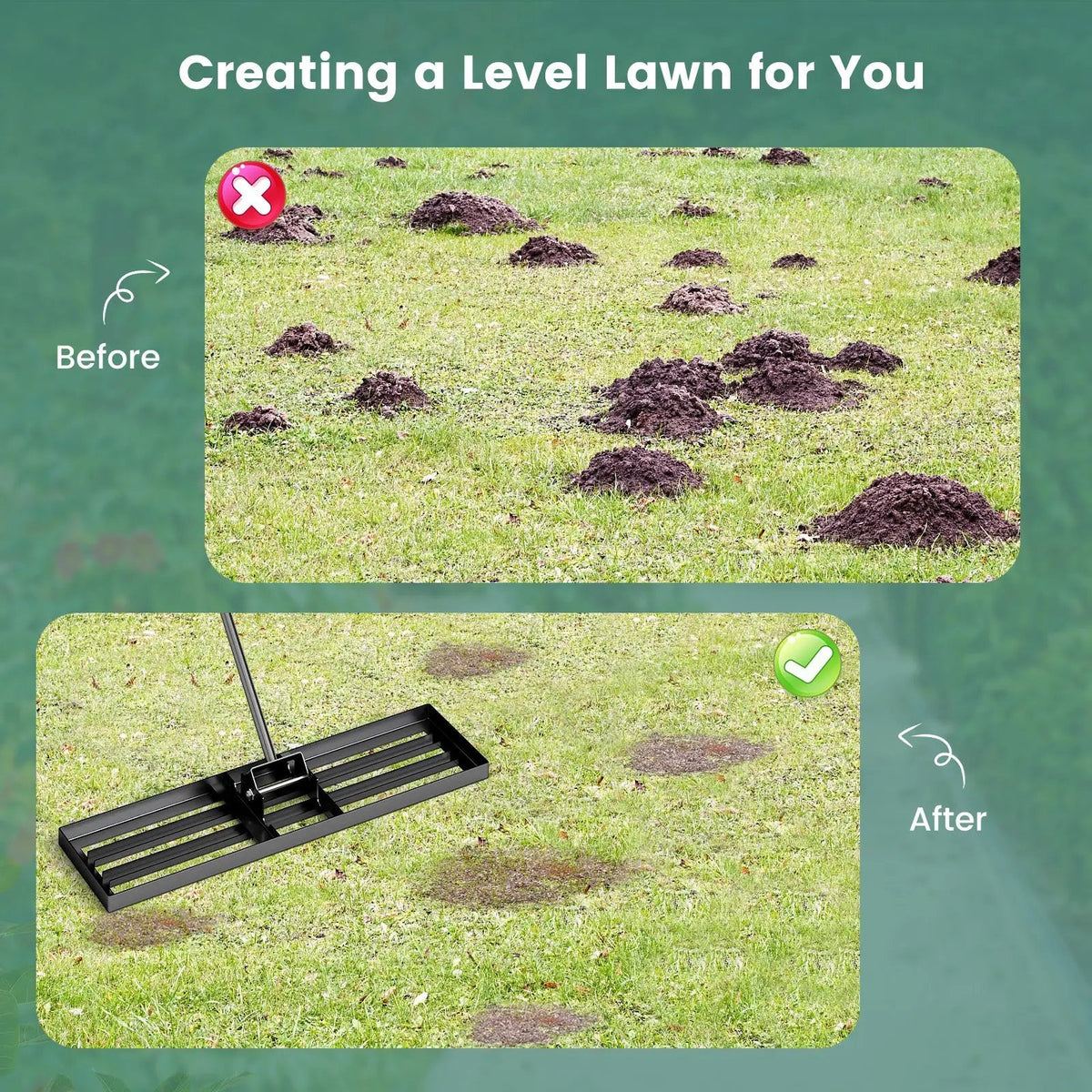 36 x 10 Inch Lawn Leveling Rake with Ergonomic Handle, photo 6 of 8