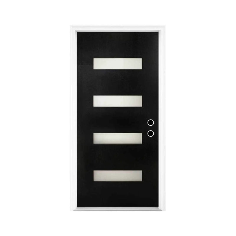 [36X80-Inch] Nuvia Contemporary Frosted Glass Fiberglass Left Inswing Front Door With 6-9/16 White Vinyl Frame (SAK78420) by SAKSBY WHOLESALE