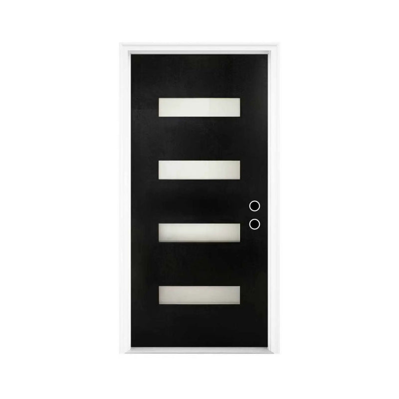 [36X80-Inch] Nuvia Modern Black Left Inswing Fiberglass Entry Door With 4-9/16 White Vinyl Frame (SAK52910) by SAKSBY WHOLESALE