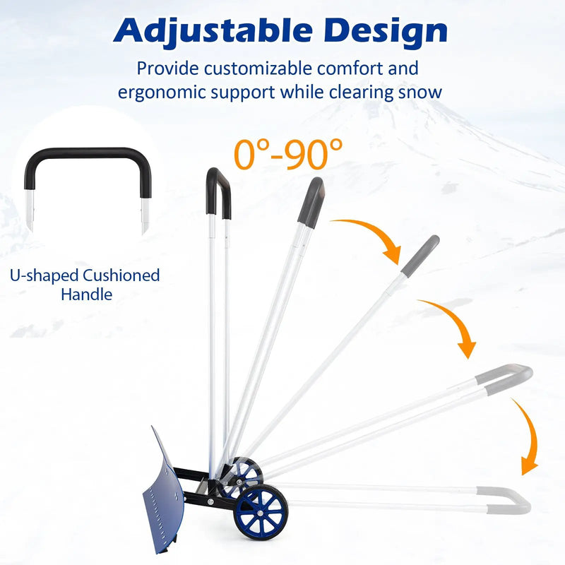 37.5 Inches Aluminum Snow Shovel with Wheels and Bi-Directional Angled Blade-Blue by DirectDeals