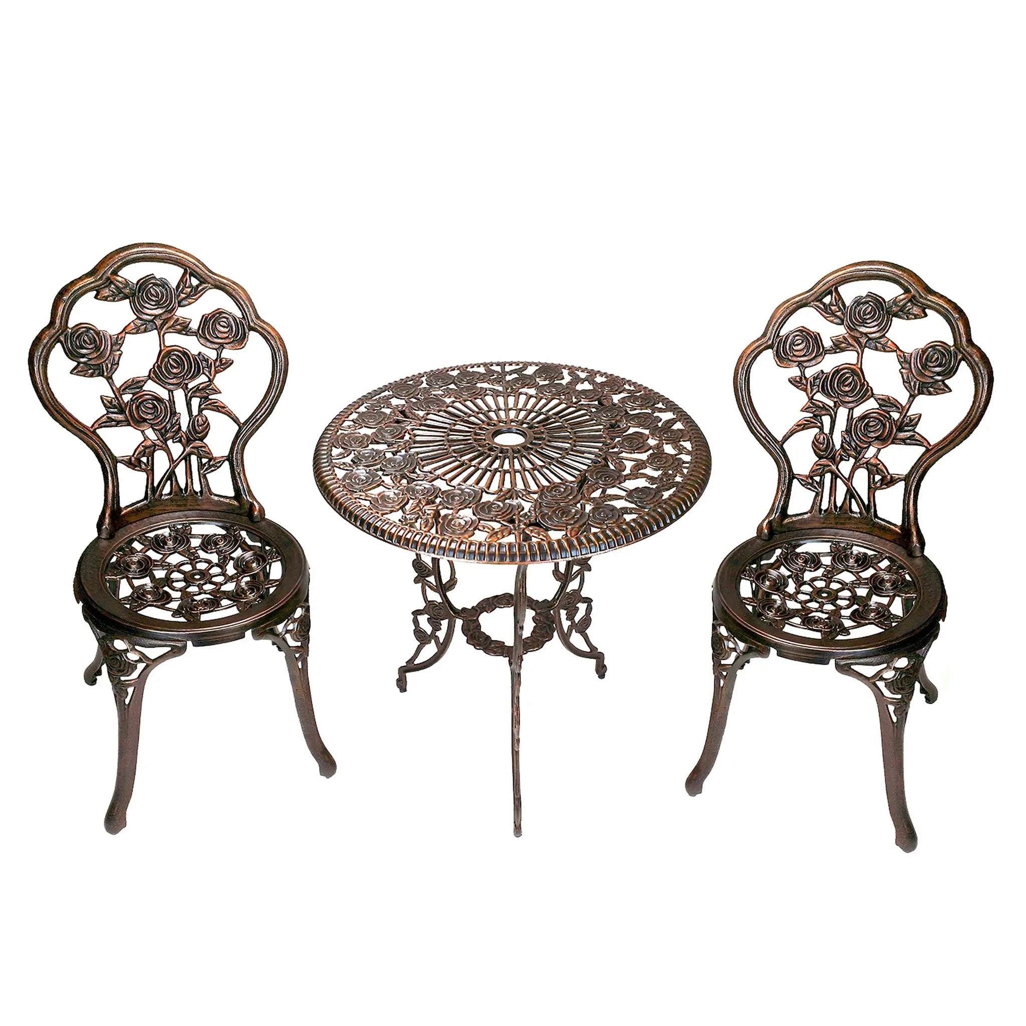 Cast Aluminum Metal Antique Bronze 3 Piece Patio Rose Bistro Set by Sharicks