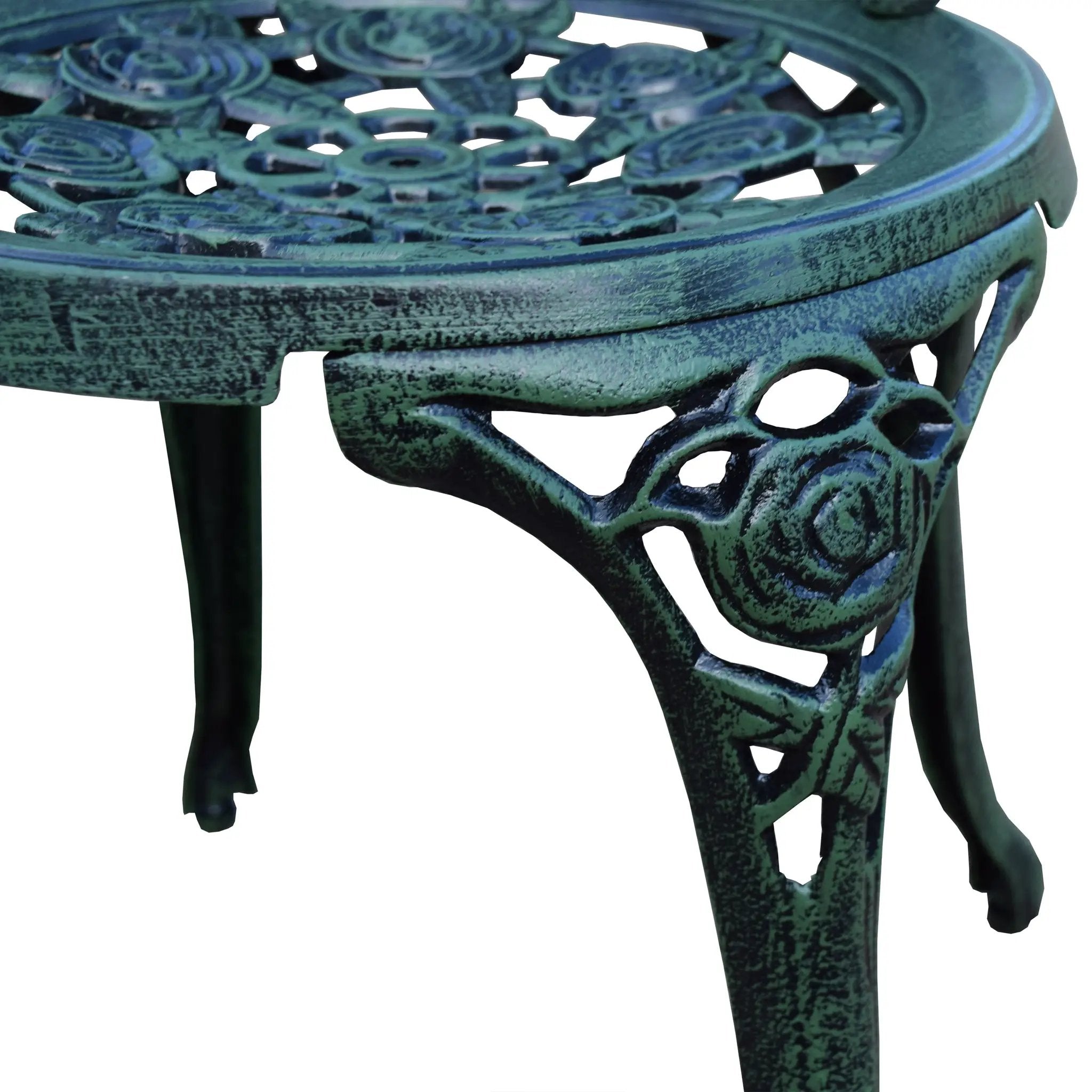 Cast Aluminum Metal Antique Green 3 Piece Patio Rose Bistro Set by Sharicks