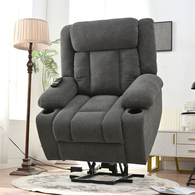 Power Lift Recliner Chair With Extended Footrest, Remote Control, Cup Holders, And Side Pockets by HouseOfZazla