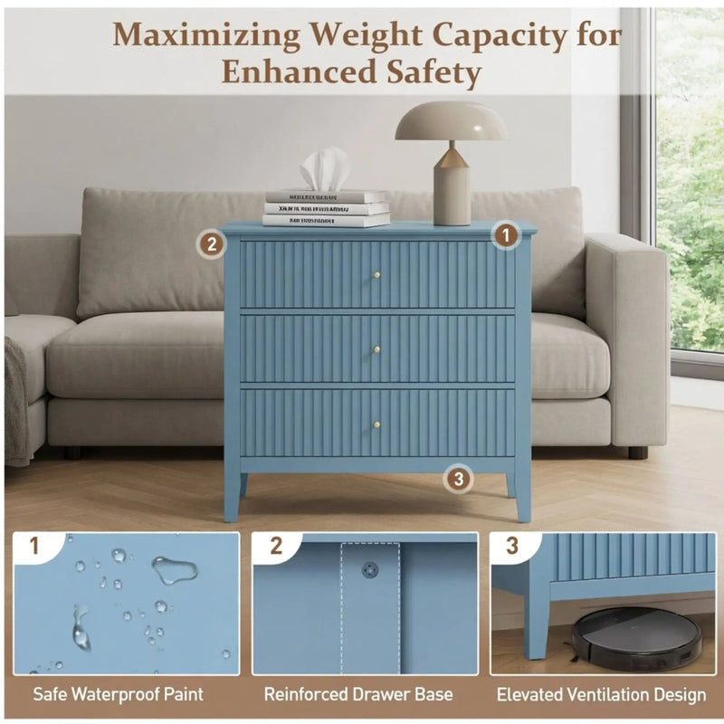 Fluted 3 Drawer Nightstand With Soft Close Slides by HouseOfZazla