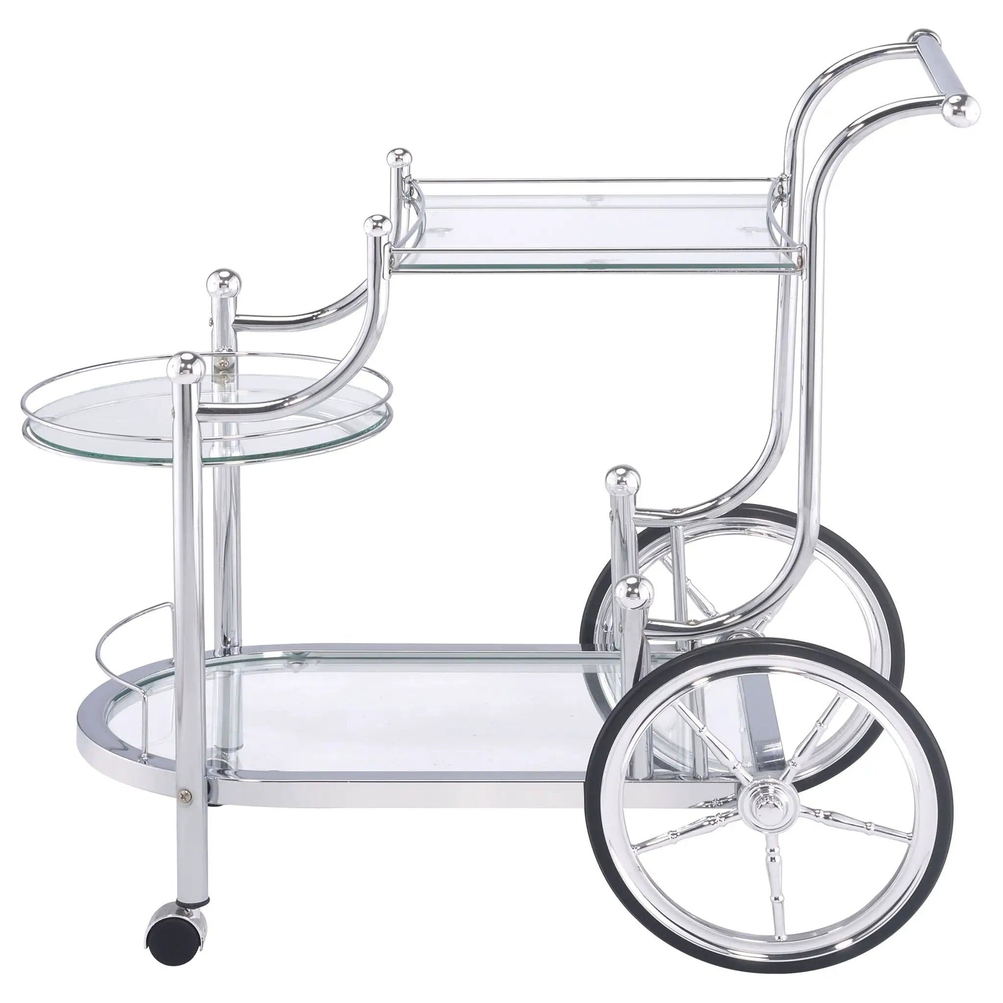 Sarandon 3-tier Glass Shelf Metal Bar Cart Chrome by Unique Piece Furniture