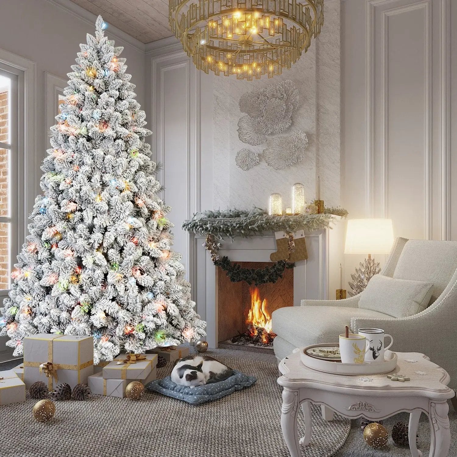 7FT Flocked Christmas Tree with 500 Colorful UL Lights by HouseOfZazla