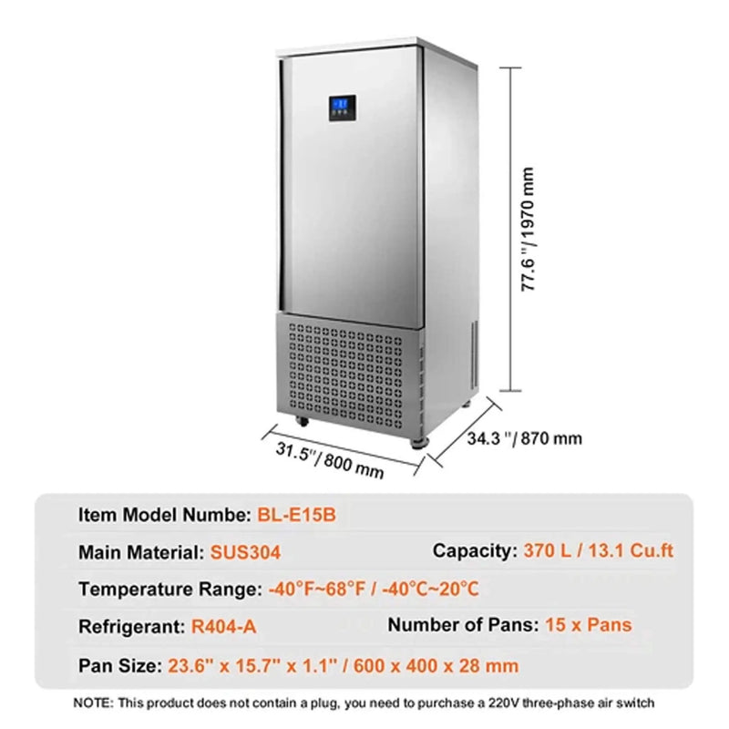 370L Commercial Freestanding Blast Freezer With 15 Trays For Chilling Seafood & Gelato (SAK98170) by SAKSBY WHOLESALE