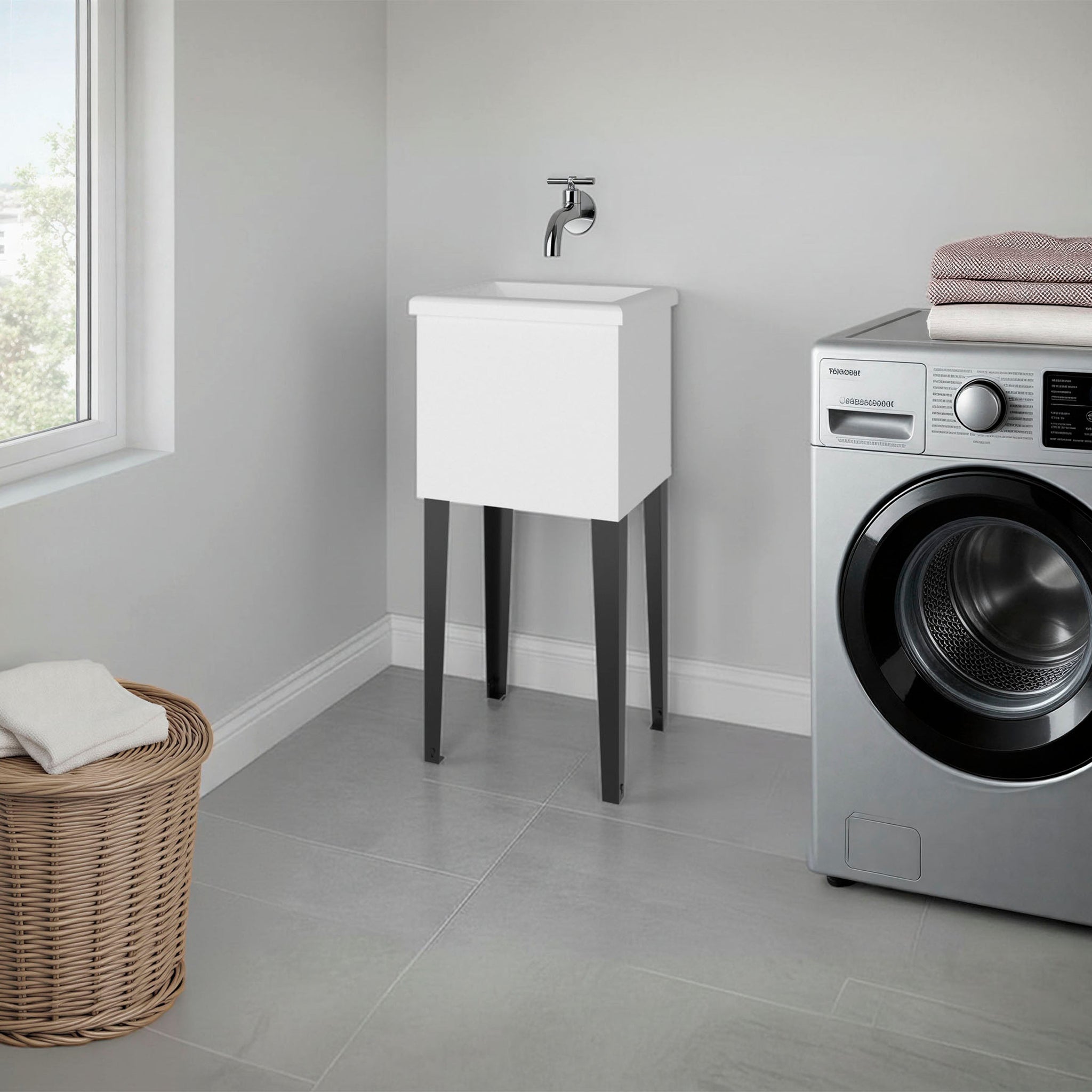 Katy Compact Utility Sink with Metal Legs for Laundry Room by HouseOfZazla