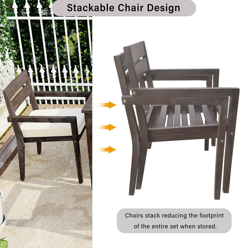 U_Style 7 Pieces Acacia Wood Outdoor Dining Set with Cushions by HouseOfZazla