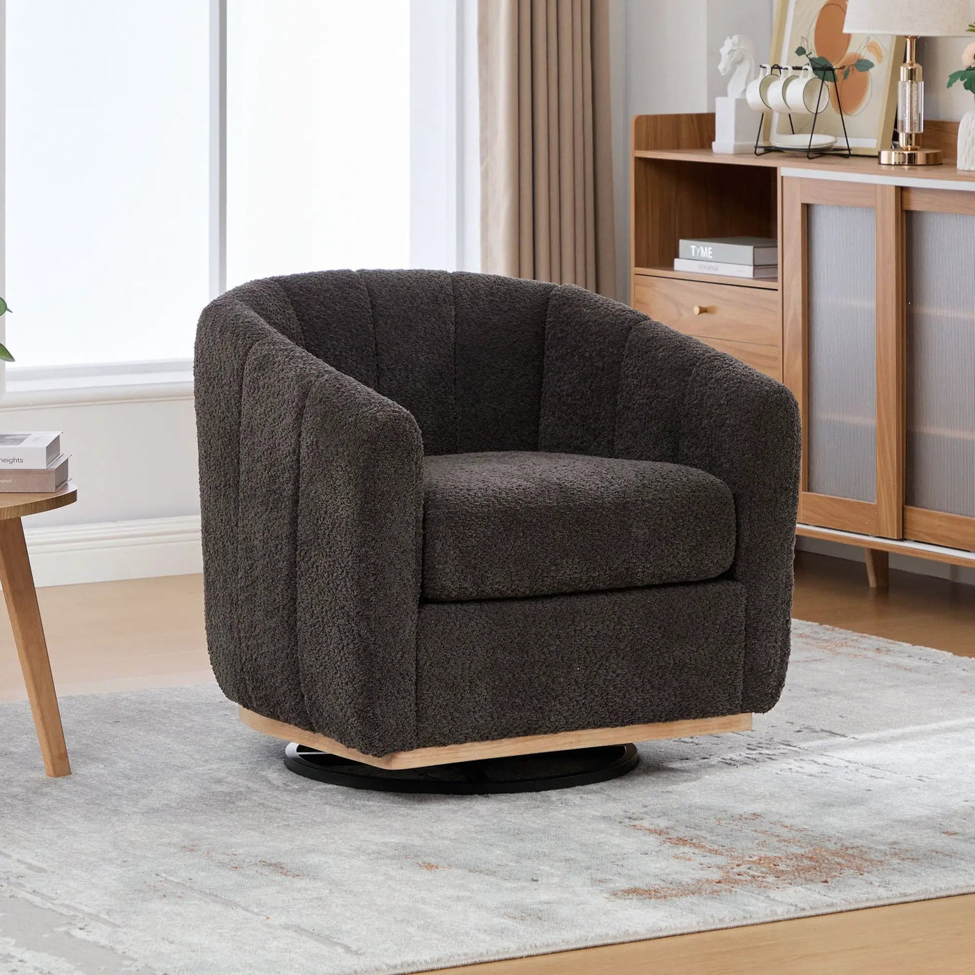 Swivel Upholstered Barrel Chair With Metal Base by HouseOfZazla