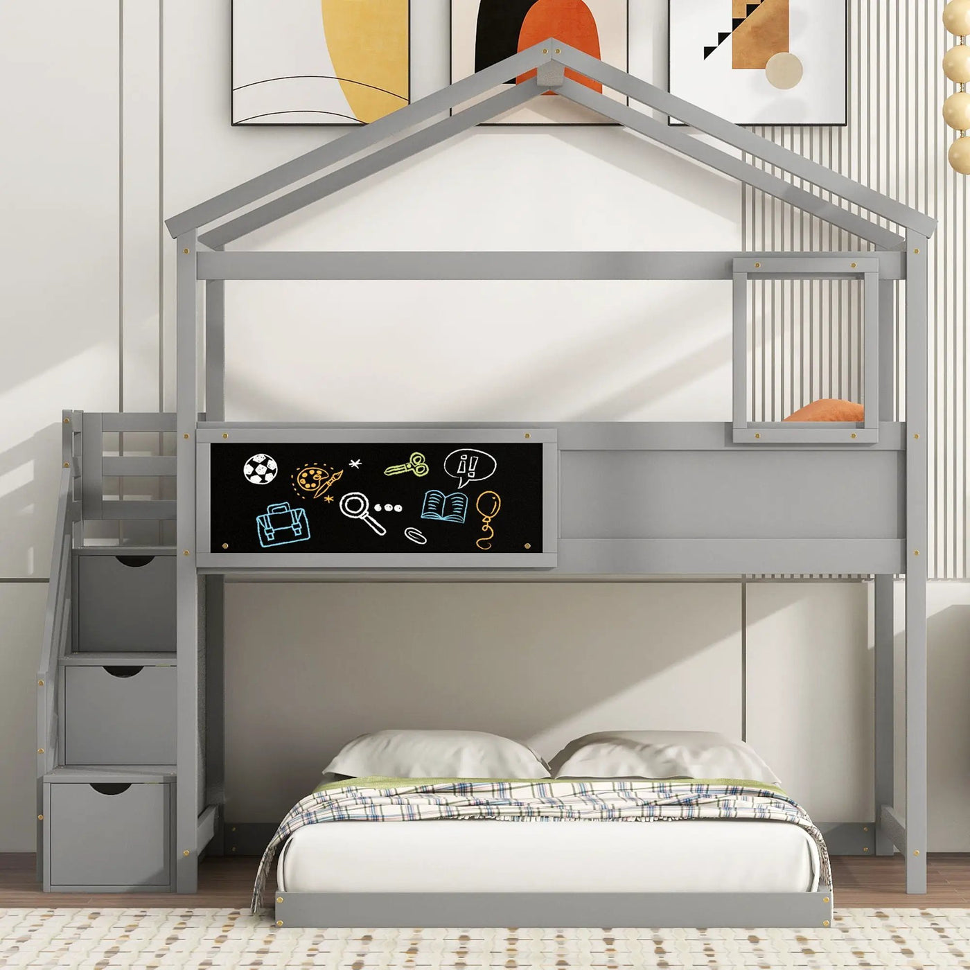 House Style Bunk Bed With Storage Staircase And board by Unique Piece Furniture