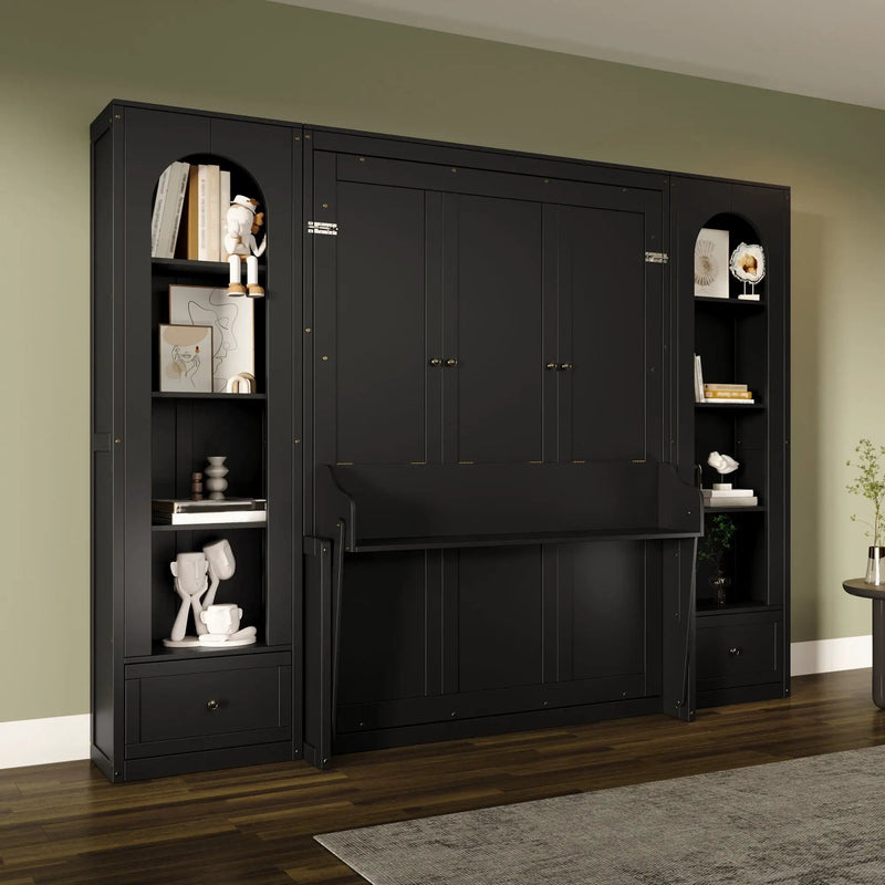 French Style Murphy Platform Bed With Shelf, Side Cabinets, Drawers And LED by Unique Piece Furniture