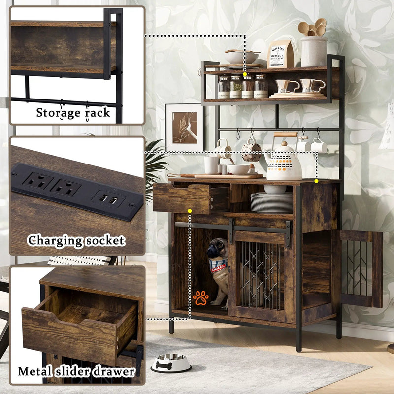 Furniture Style 2 In 1 Pet Friendly Dog Crate Composite Desk Hutch - Rustic Brown by HouseOfZazla