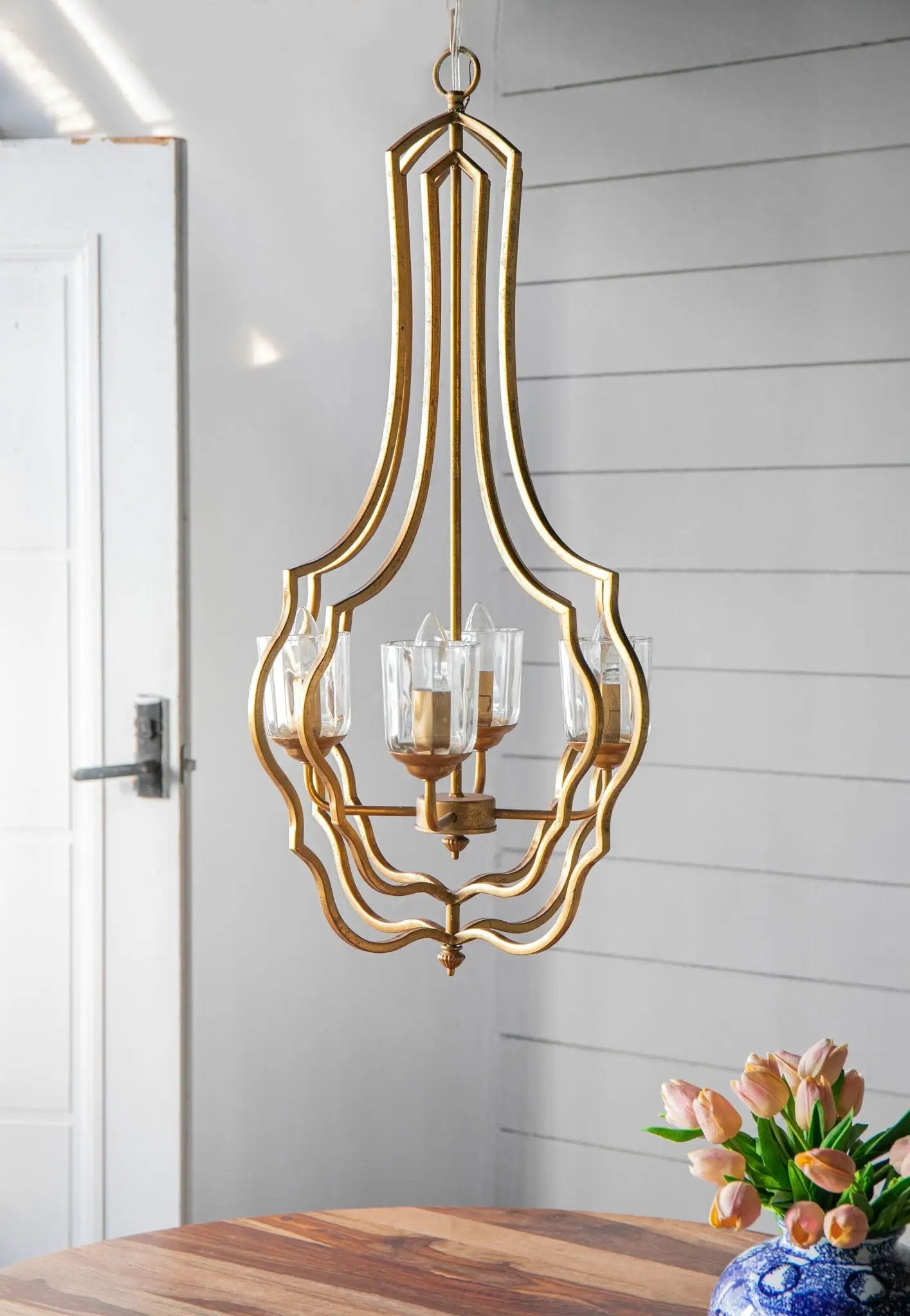 4 Light Metal Chandelier, Hanging Light Fixture With Adjustable Chain For Kitchen, Bulb Not Included - Gold by HouseOfZazla
