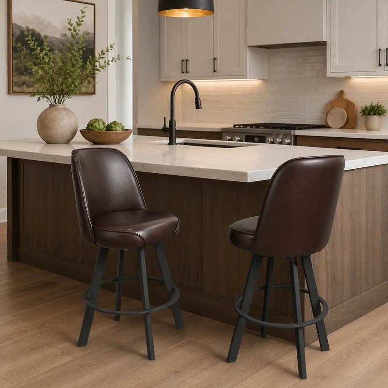 Set of 2 Upholstered Swivel Bucket-Seat Bar Stools by HouseOfZazla