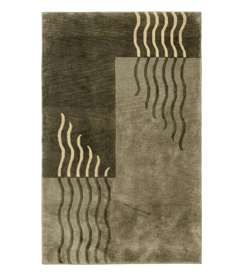 Modern Tibetan Wool Rug 3.6 x 5.6, Shades of Green, Abstract Design by Jewel Rugs