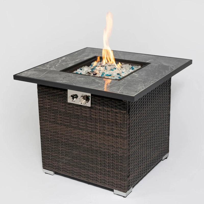 Outdoor Propane Gas Fire Pit Table With Lid With Glass Rocks And Rain Cover - Espresso by HouseOfZazla