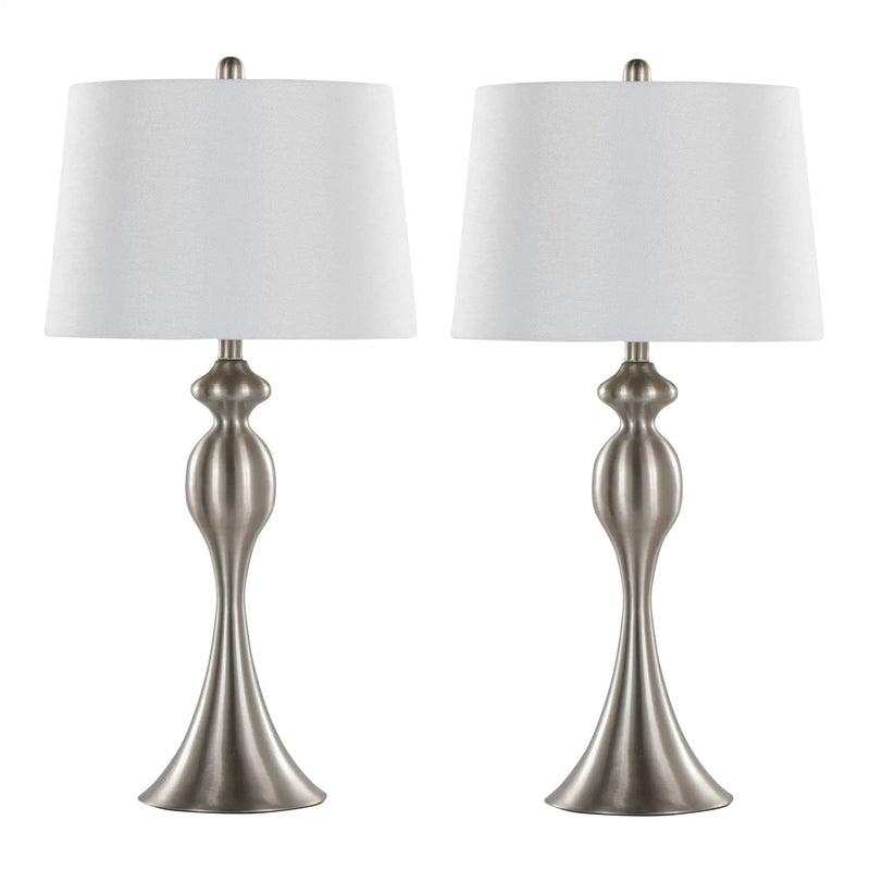 Ashland - Contemporary Table Lamp (Set of 2) - Nickel / White by HouseOfZazla