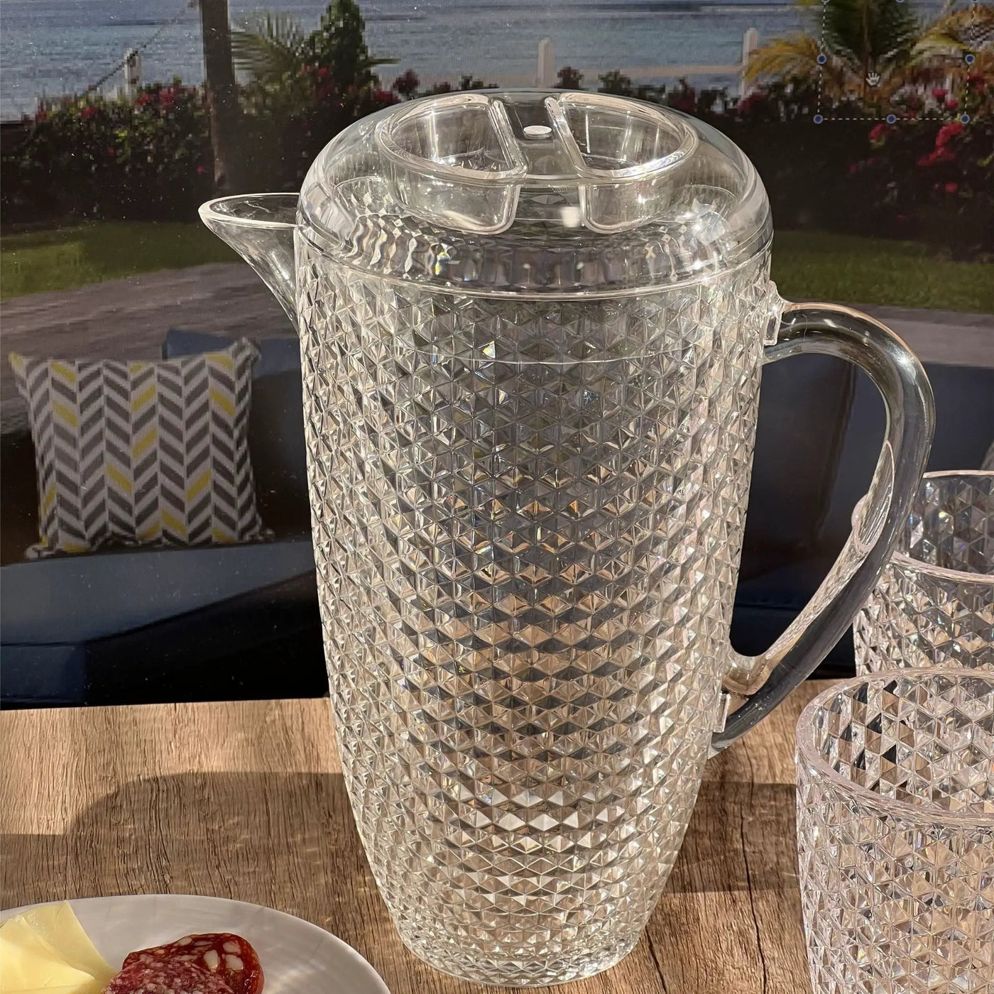 Diamond Cut Unbreakable Plastic Water Pitcher With Lid by HouseOfZazla