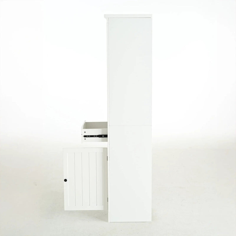 Retro Style 75'' Tall Display Shelf With Cabinet For Hallways Living Room Kitchen - White by HouseOfZazla