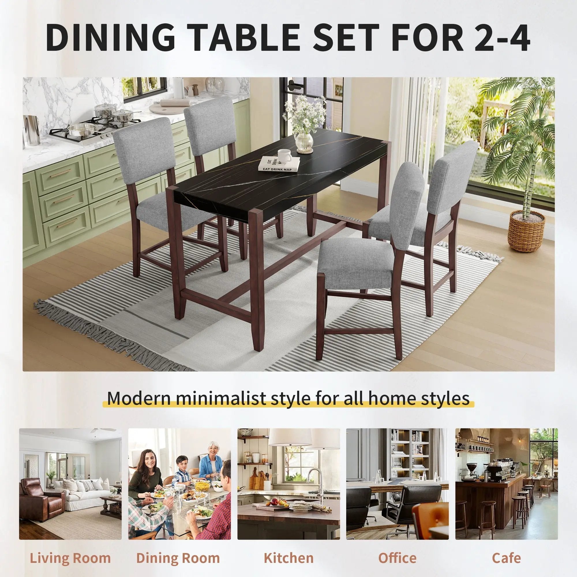 5 Piece Counter Height Dining Set, Bar Table With 4 Upholstered Chairs by HouseOfZazla