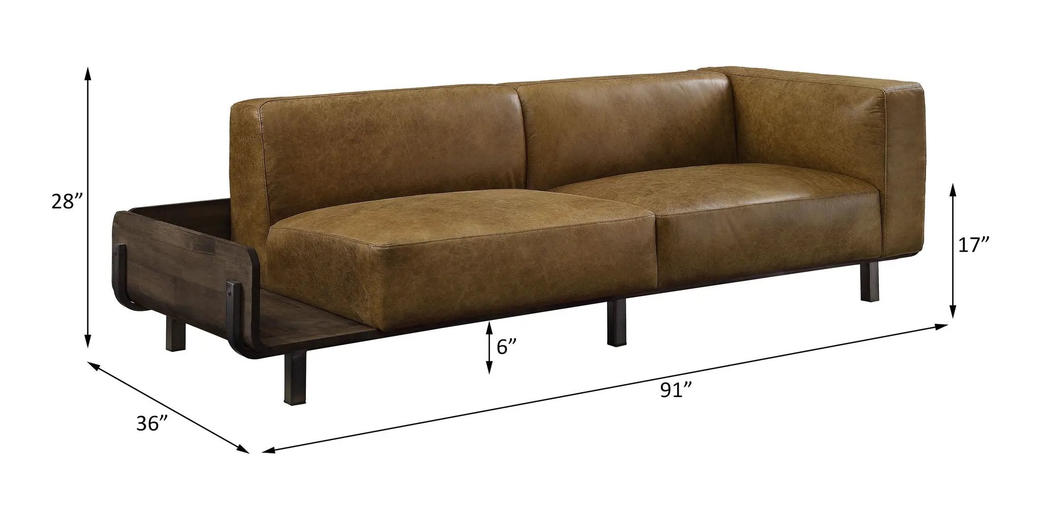 Blanca - Sofa - Chestnut Top Grain Leather & Rustic Oak by Unique Piece Furniture