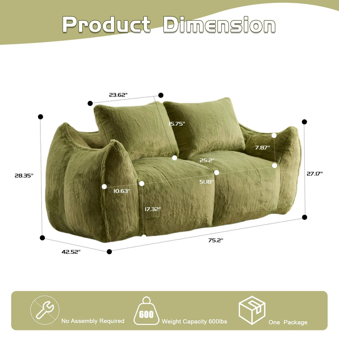 Giant Bean Bag Couch, Ultra Soft Fluffy Loveseat For Living Room by HouseOfZazla