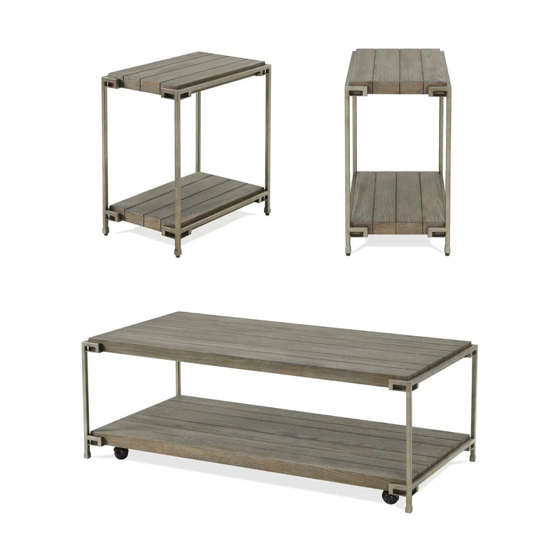 Corbeta - 3 Piece Metal Frame Wood Living Room Coffee Table And 2 Chairside Tables Set, Aged Graphite - Brown by Unique Piece Furniture