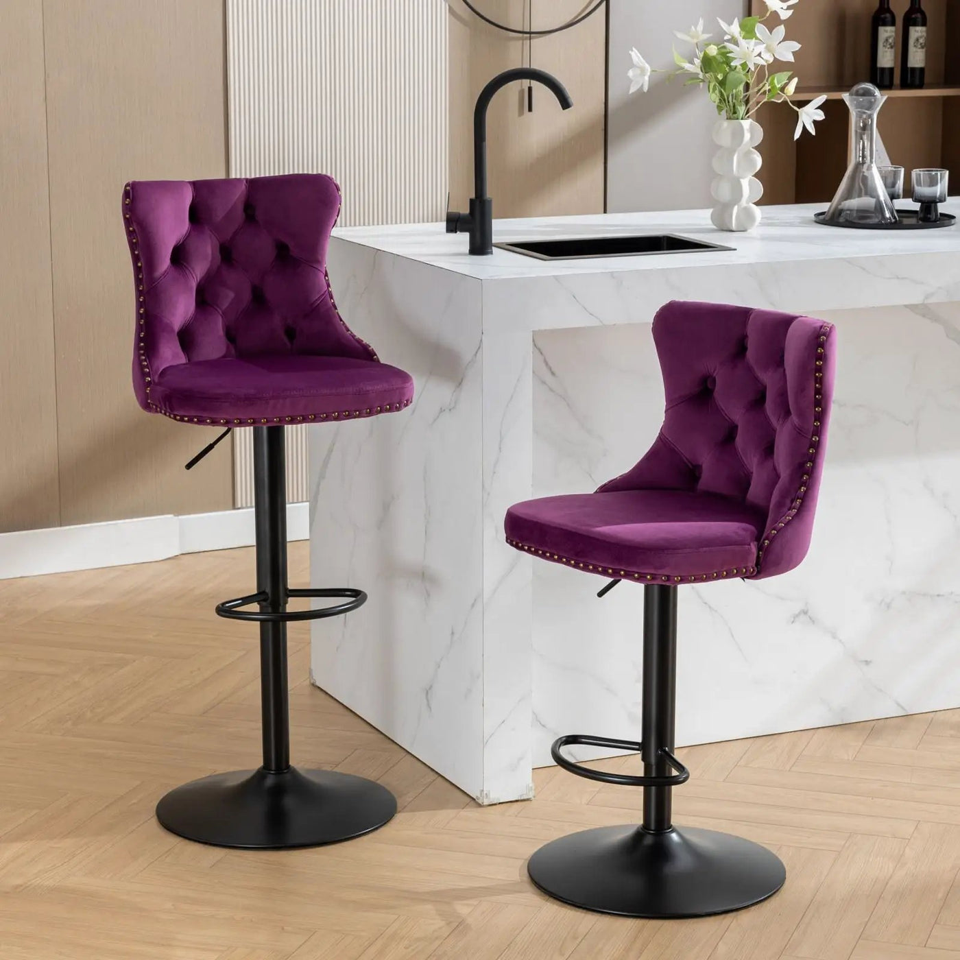Swivel Barstools Adjusatble Seat Height, Modern Upholstered Bar Stools With Backs Comfortable Tufted For Home Pub And Kitchen Island (Set of 2) by HouseOfZazla