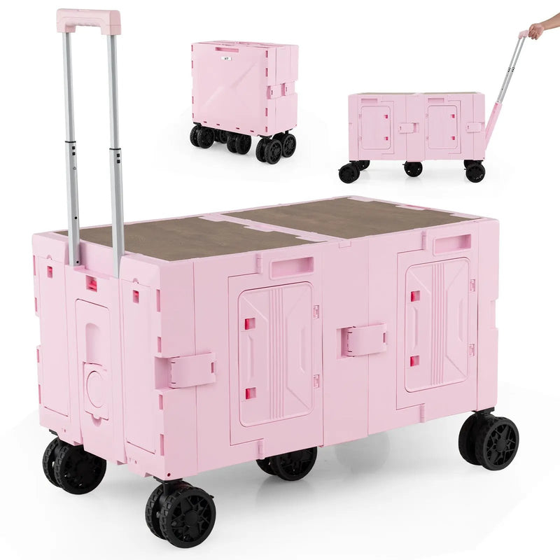 Large Foldable Utility Cart with 2-Tier Storage Crates and Telescoping Handle by DirectDeals