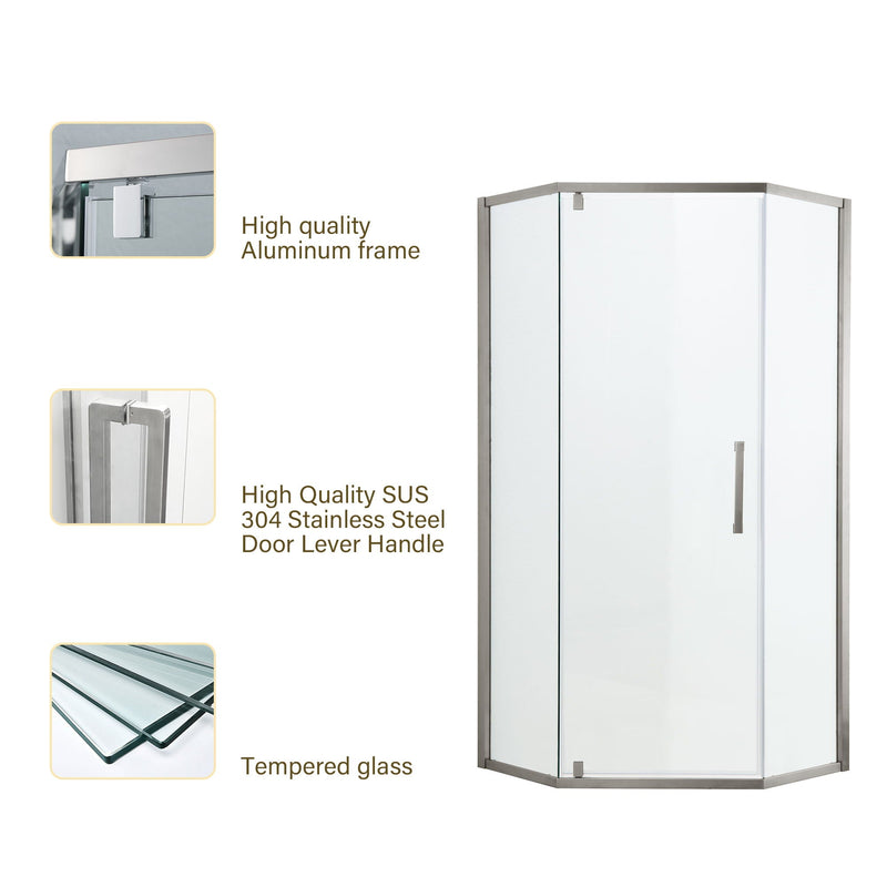 Diamond Shaped Corner Shower Door, Inward Sliding, Stainless Steel Frame by HouseOfZazla