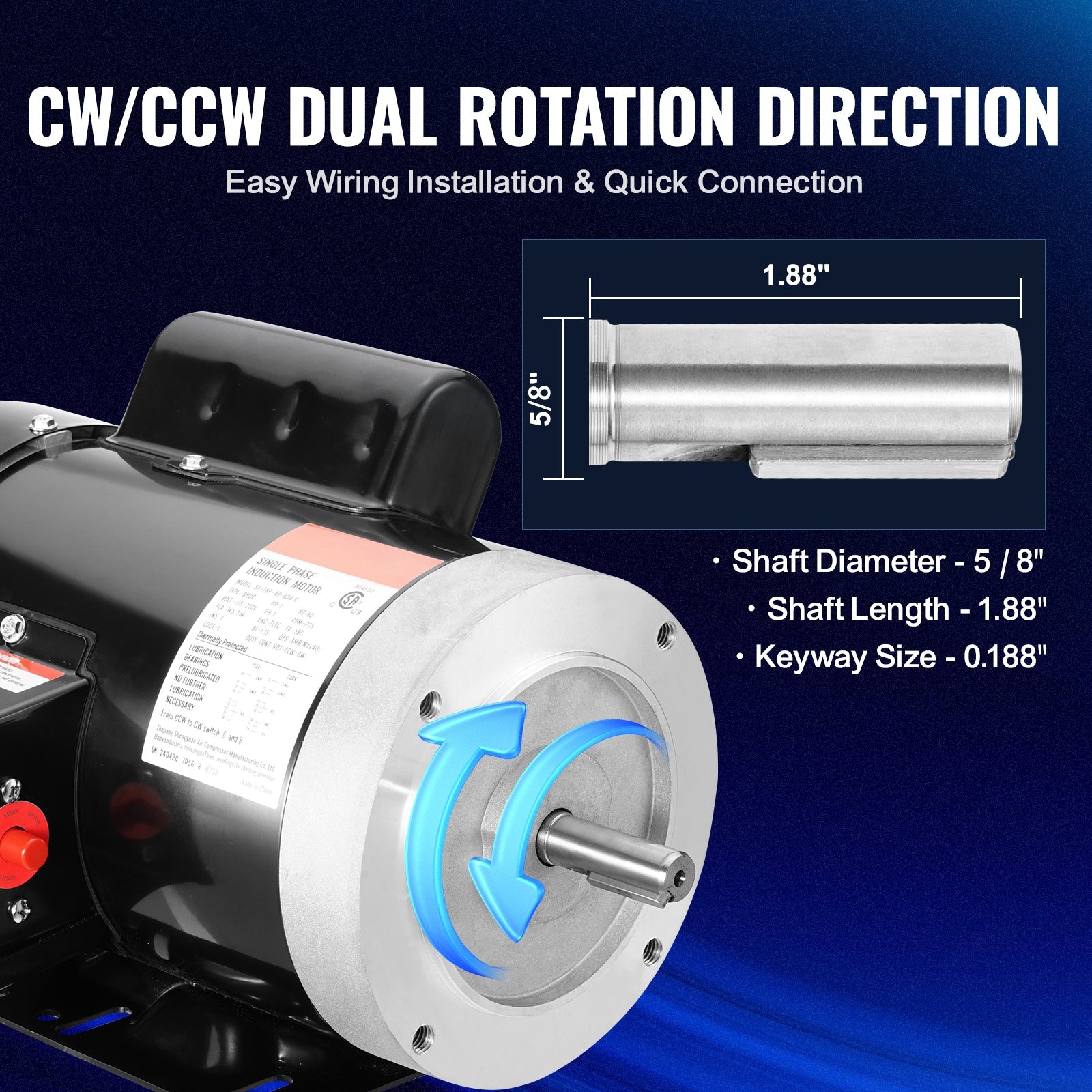 1HP Electric Motor 1725 RPM AC 115V/230V by HouseOfZazla