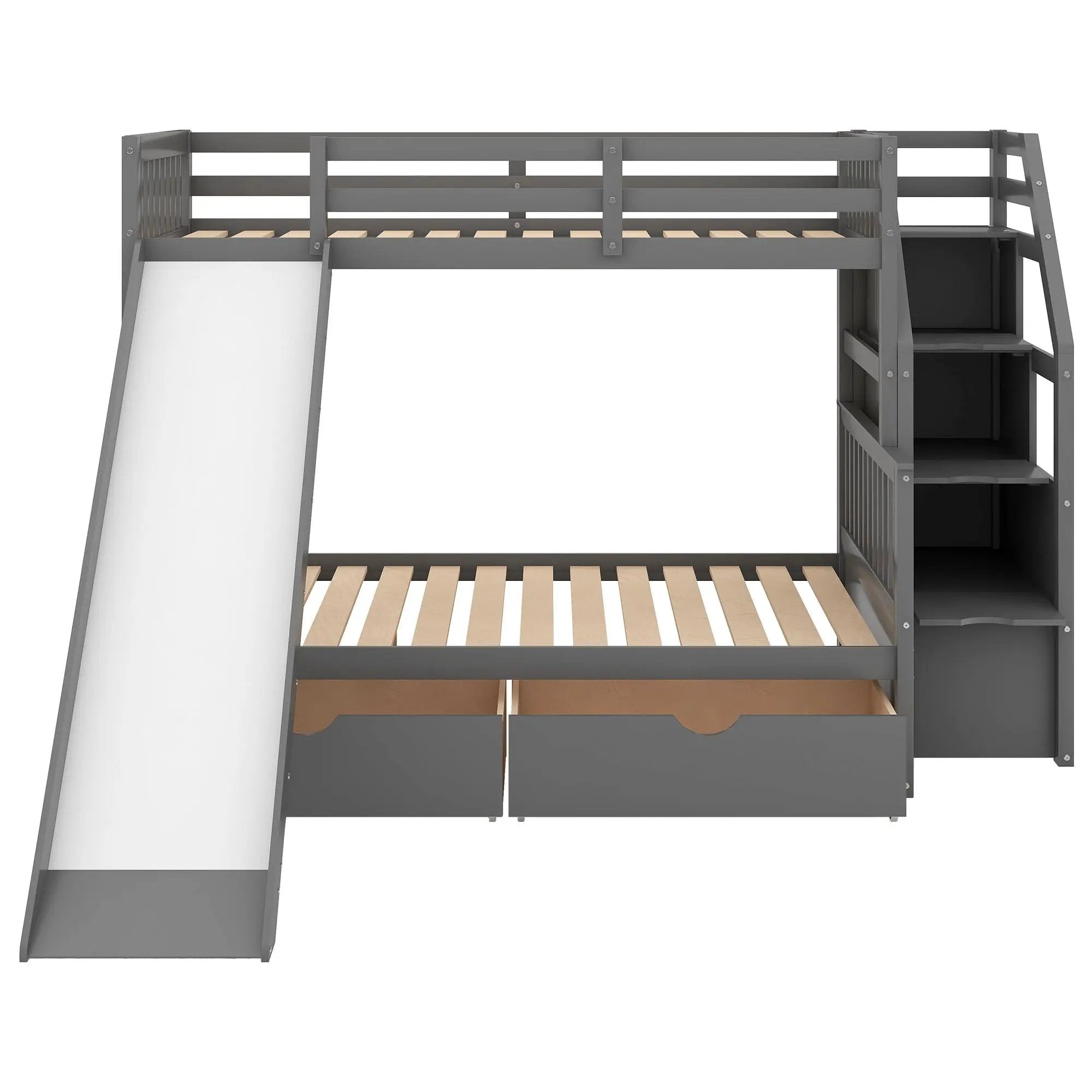 Bunk Bed With Storage Staircase, Slide, Desk, Drawers, And Shelves by Unique Piece Furniture