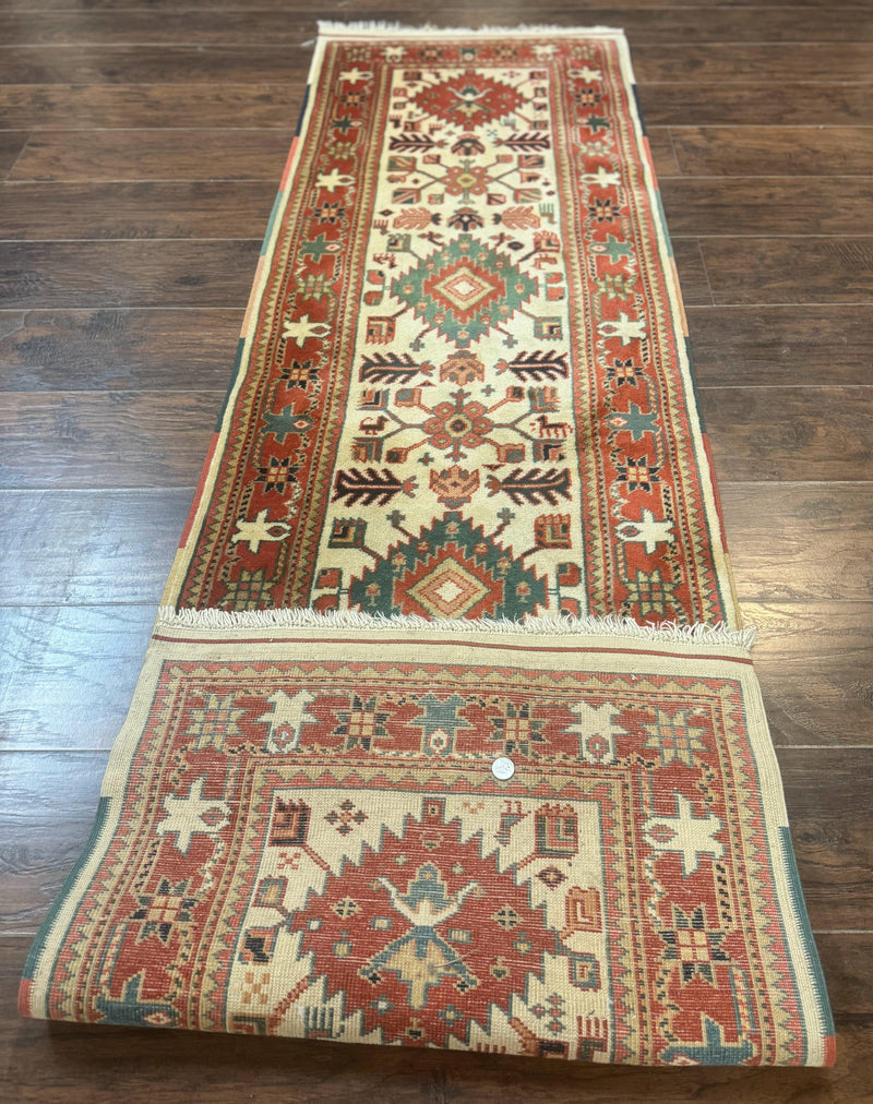Turkish Runner Rug 2.4 x 8, Kazak Geometric Heriz Pattern, Beige Red by Jewel Rugs