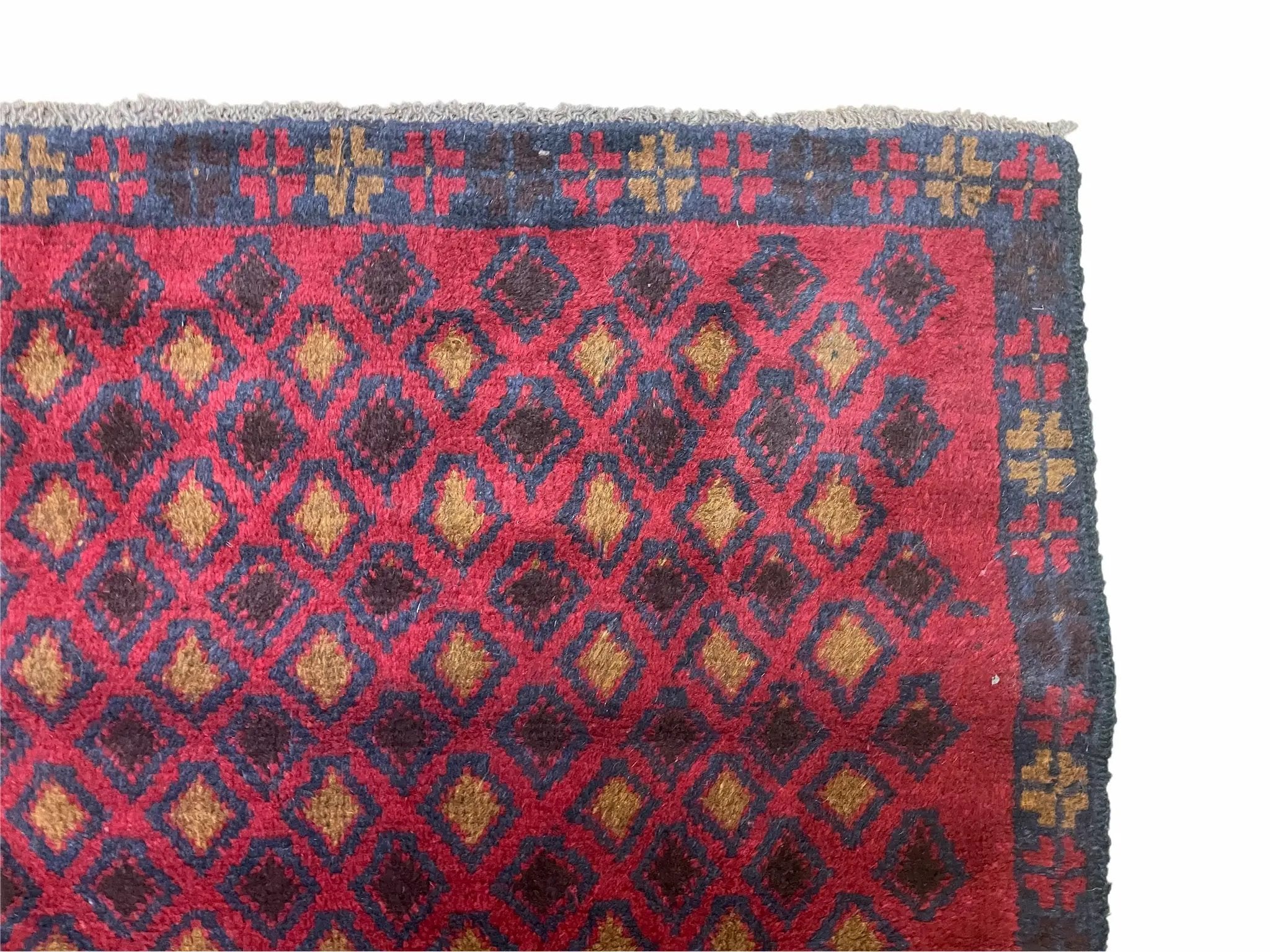 3x5 New Vintage Handmade Tribal Wool Rug Balouch Rug Afghan Rug Red Blue Diamond by Jewel Rugs