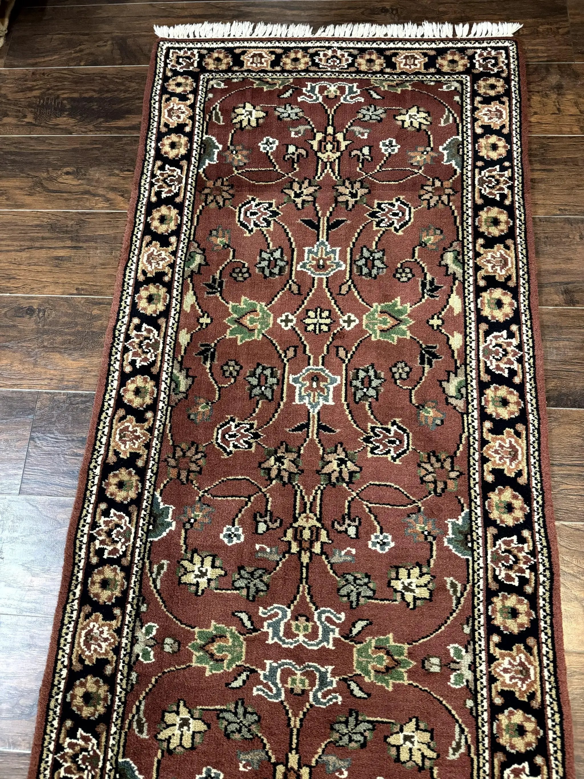 Indo Persian Sarouk Runner Rug 2.8 x 20 ft Runner for Hallway, Long Runner Rug, Handmade by Jewel Rugs