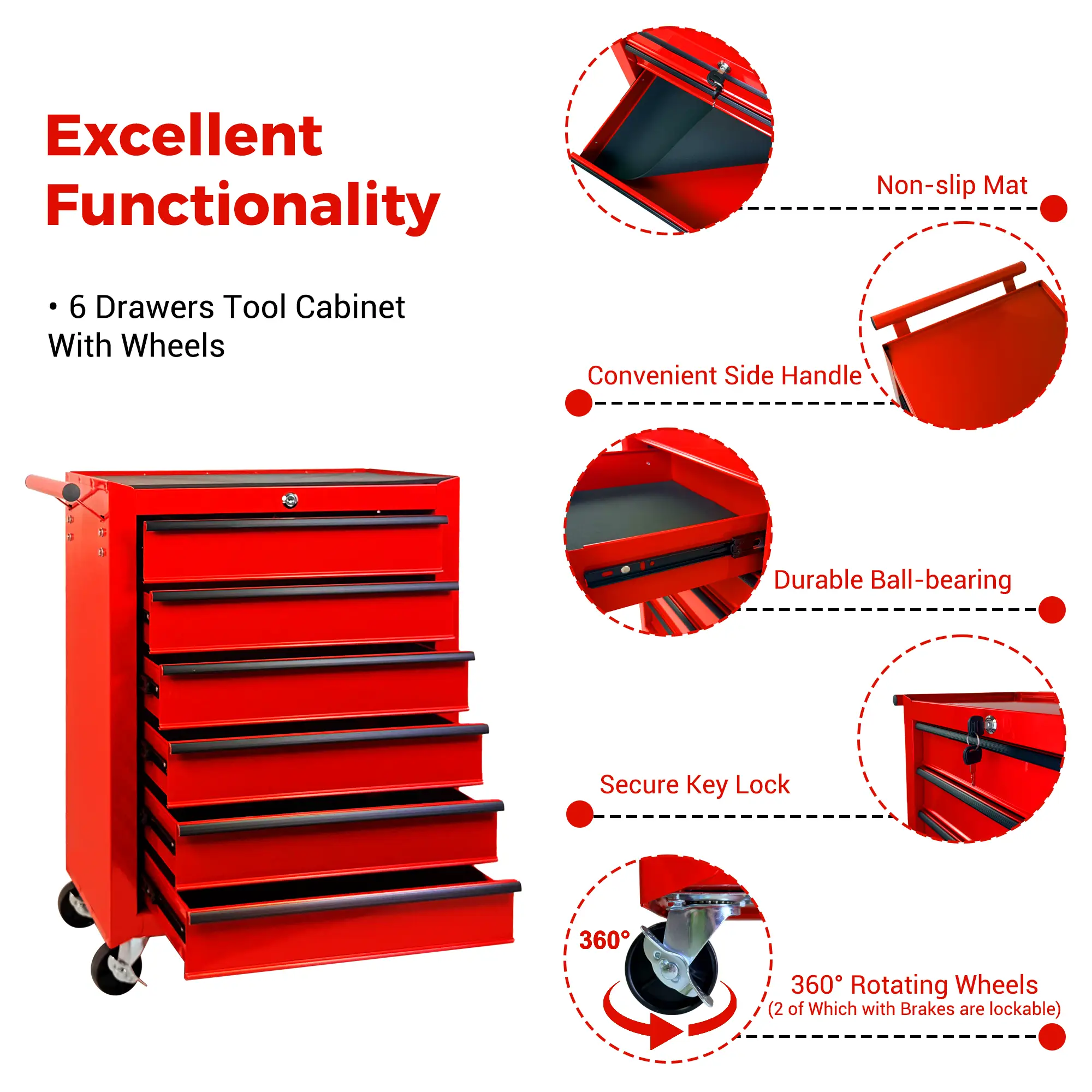Rolling Metal Tool Chest with 6 Drawers, 20" Steel Storage Cabinet by HouseOfZazla