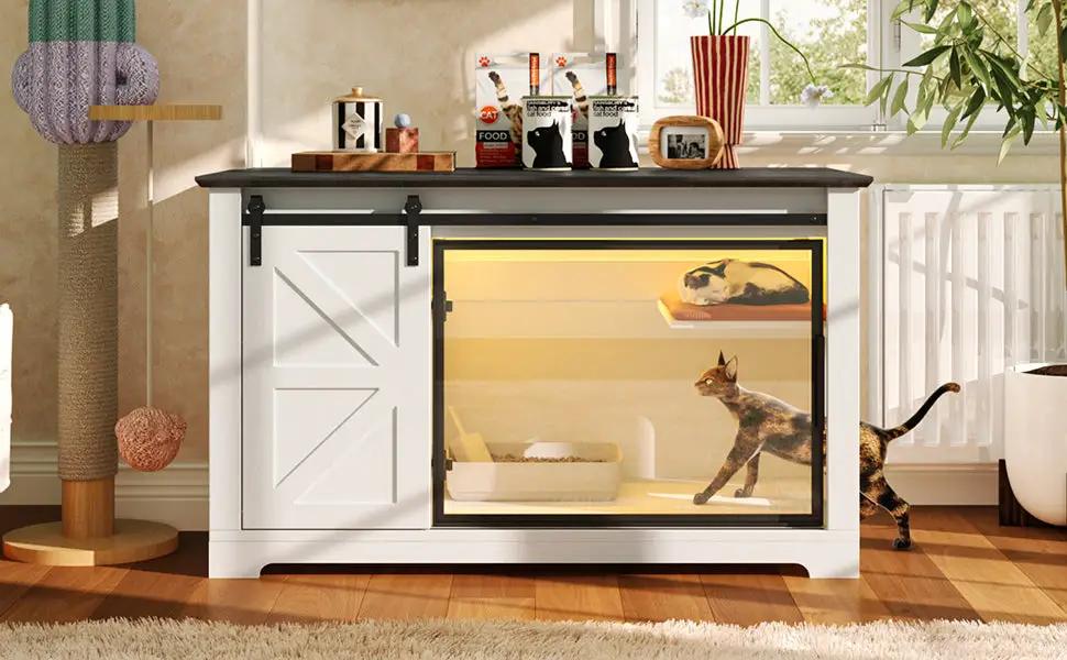 46" Farmhouse Cat Litter Box Enclosure with Sliding Barn Door by HouseOfZazla