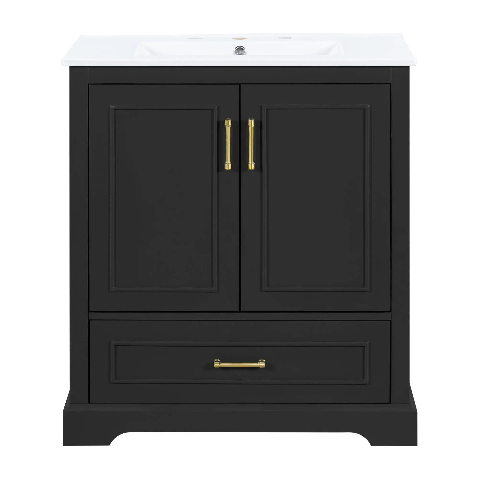 Bathroom Vanity With Sink, 1 Divided Drawer And 2 Soft Close Doors With Double Shelf
