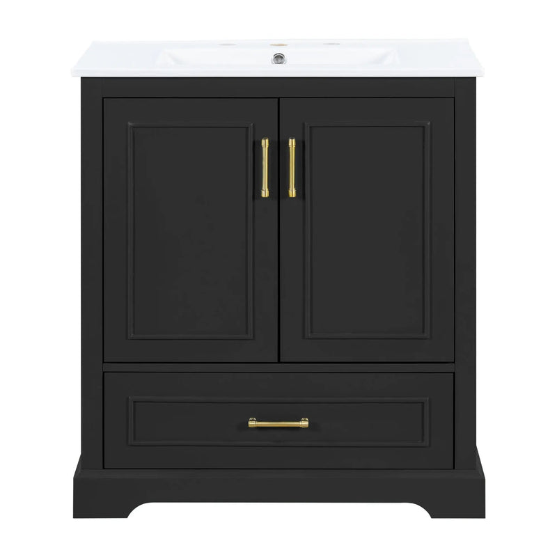 Bathroom Vanity With Sink, 1 Divided Drawer And 2 Soft Close Doors With Double Shelf