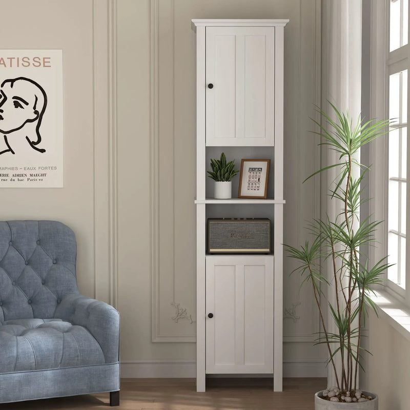 Wooden Bathroom Floor Storage Cabinet With 2 Doors And 6 Shelves - White by HouseOfZazla