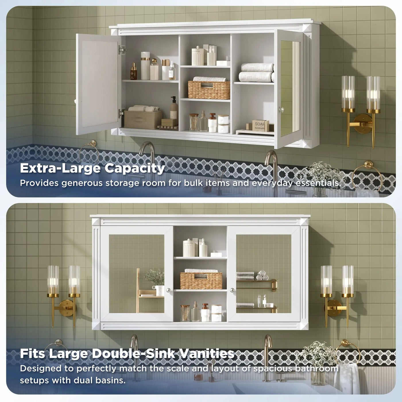 Modern Wall-Mount 2 In 1 Mirror Cabinet With Adjustable Shelves, Soft-Closing Hinges by HouseOfZazla