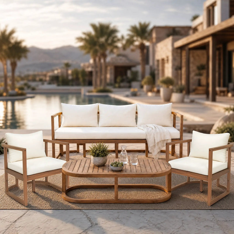 TOPMAX 4-Piece Modern Acacia Wood Sofa Set by HouseOfZazla