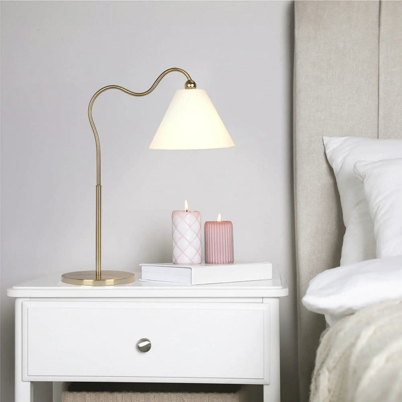 Ornate - Ring Base Curved Table Lamp With Triangle Drum Shade - Gold / White by Unique Piece Furniture